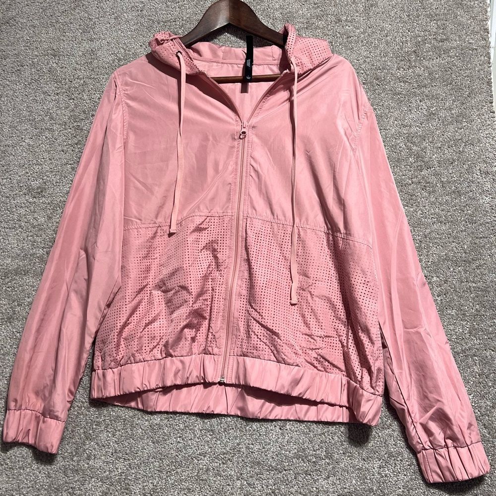 Sweet Choice Woman’s Hooded Zip Front Light Pink Rain Jacket Size Large